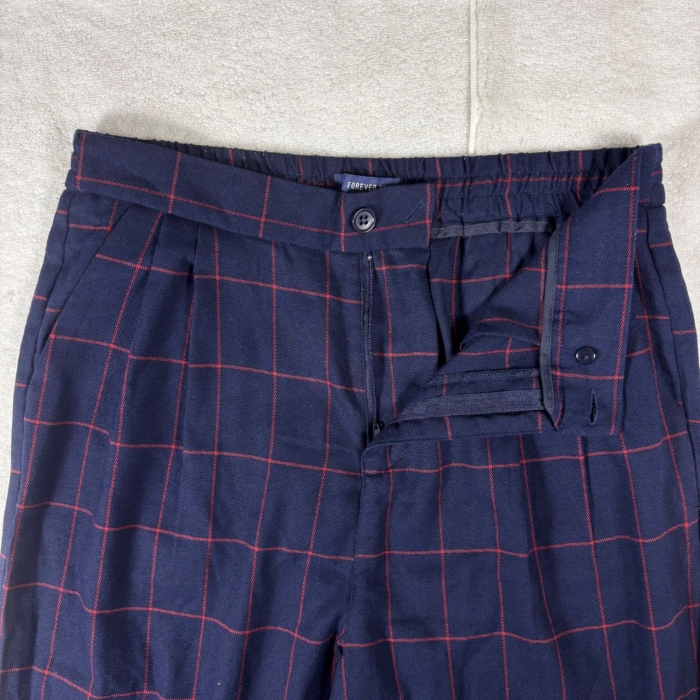 Forever 21 Plaid Trousers Womens Medium Navy Red Windowpane Cuffed Dark Academia